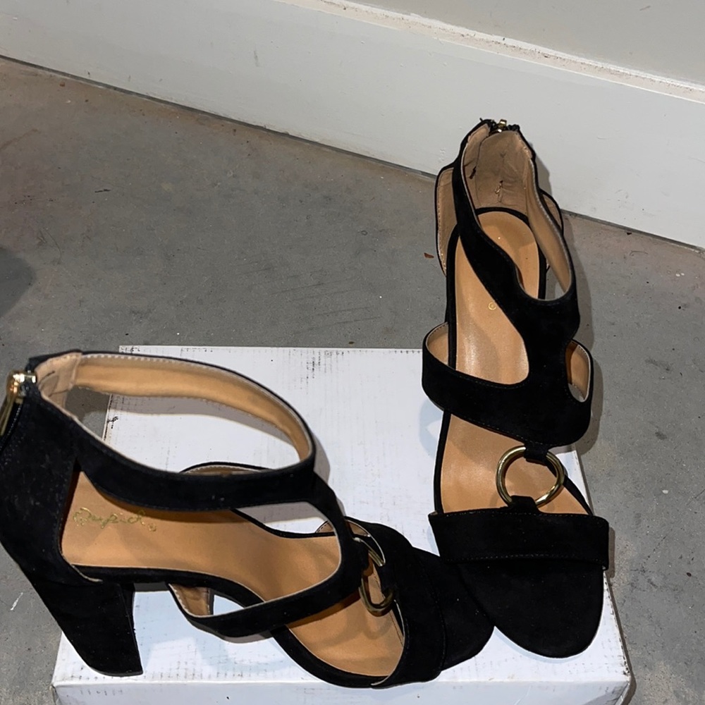 Black suede heels, worn once.